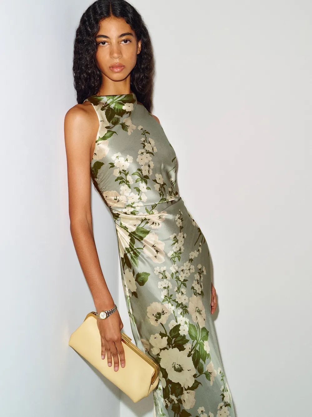 Reformation sage green floral halter silk maxi dress - Picture 3 of 4